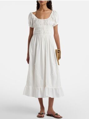 Faithfull The Brand Sunniva Midi Dress White Cotton Puff Sleeve